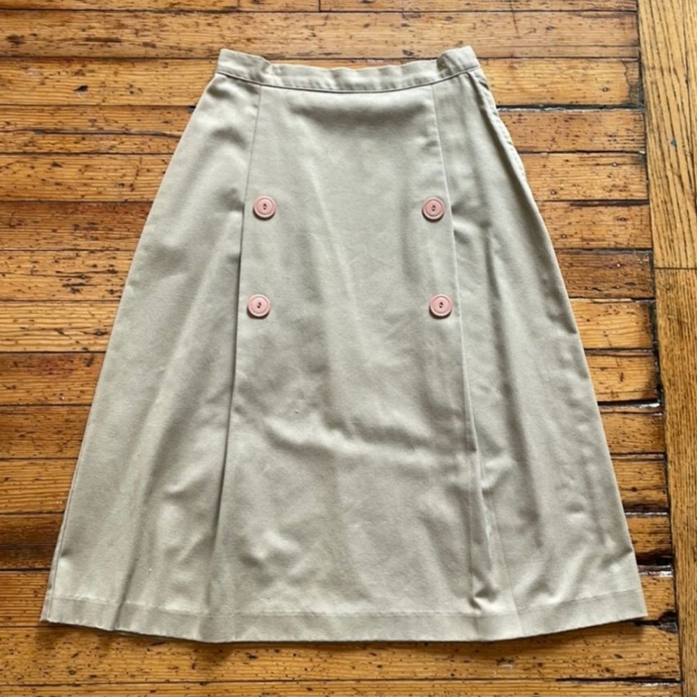Vintage A Line Midi Skirt with Buttons Khaki Size 9/10